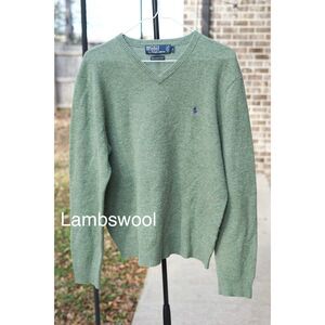 Polo V Neck Sweater Lambswool Pony